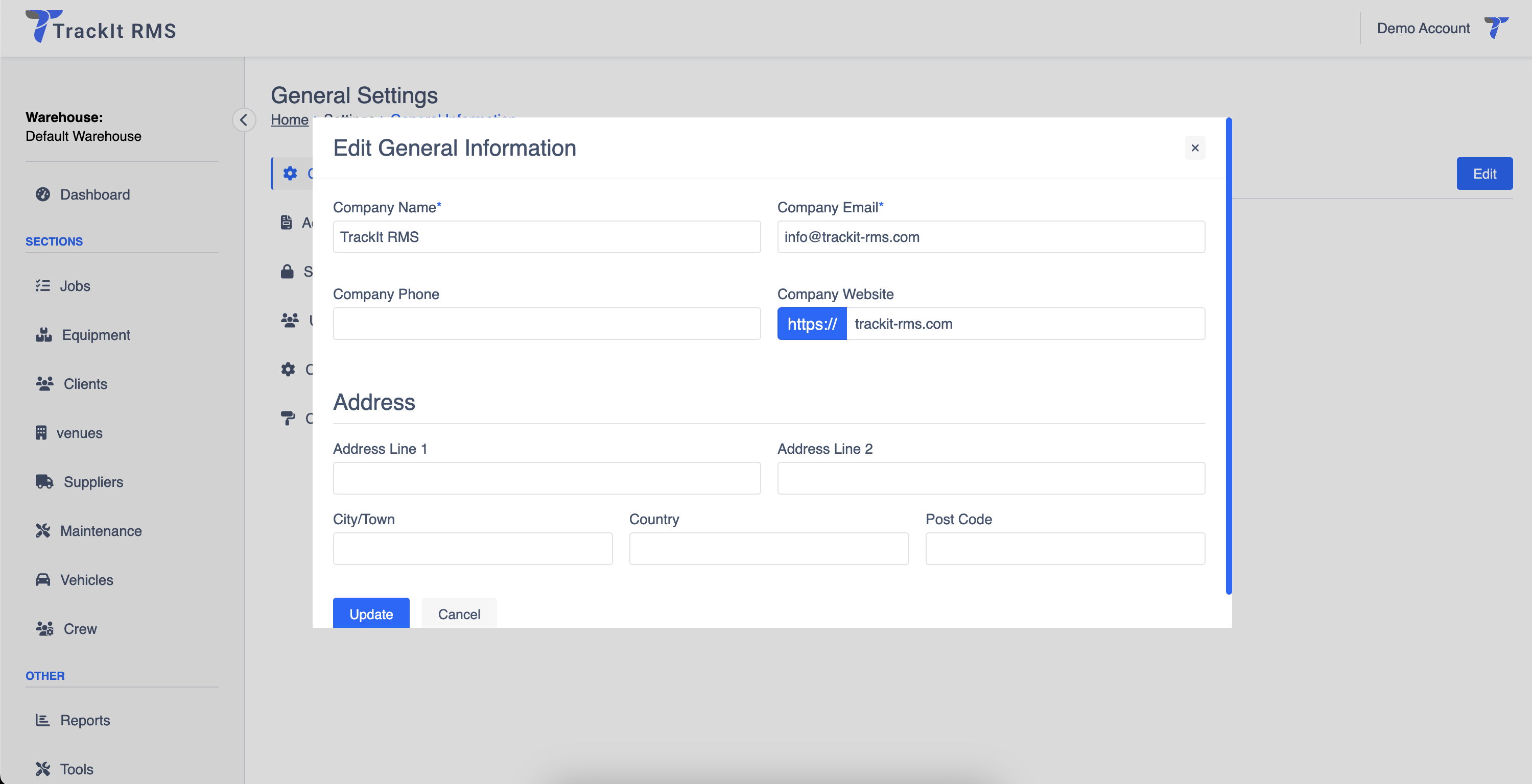 Edit General Settings modal