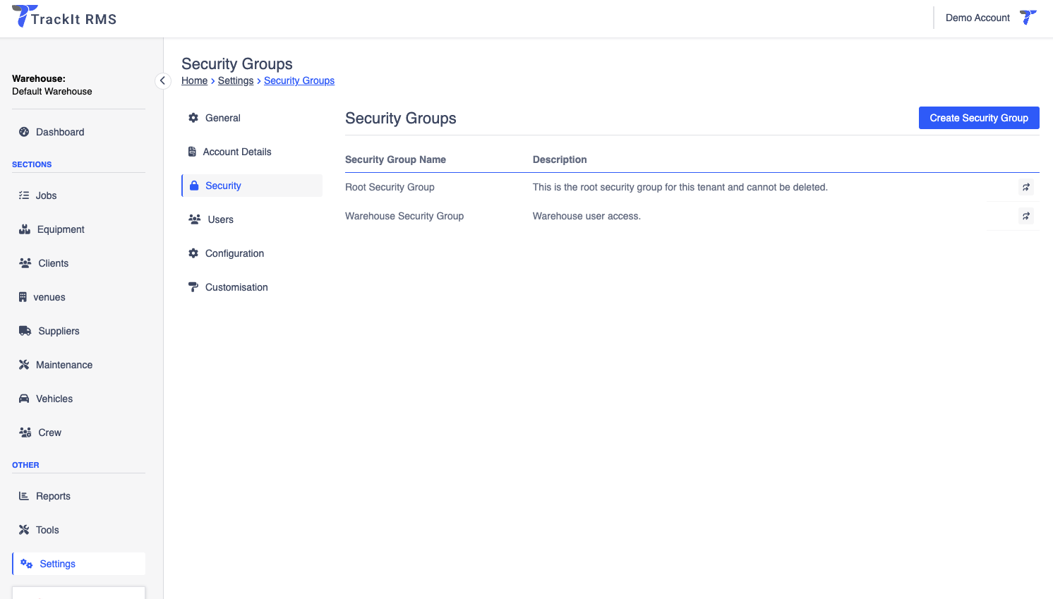 Security Group page